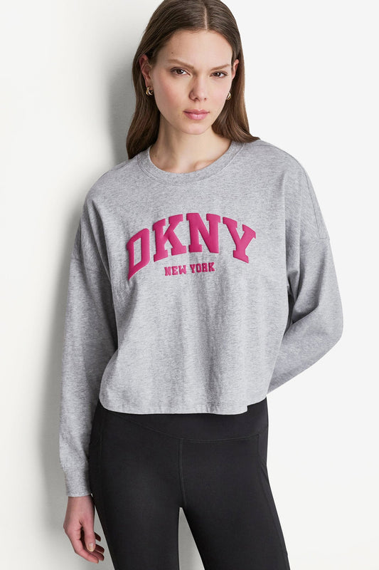 DKNY PUFF VARSITY LOGO LONG SLEEVE TEE