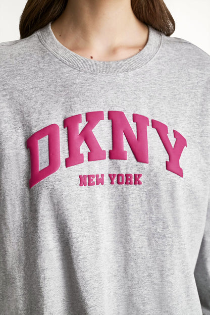 DKNY PUFF VARSITY LOGO LONG SLEEVE TEE