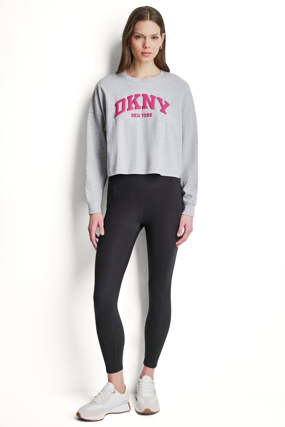 DKNY PUFF VARSITY LOGO LONG SLEEVE TEE