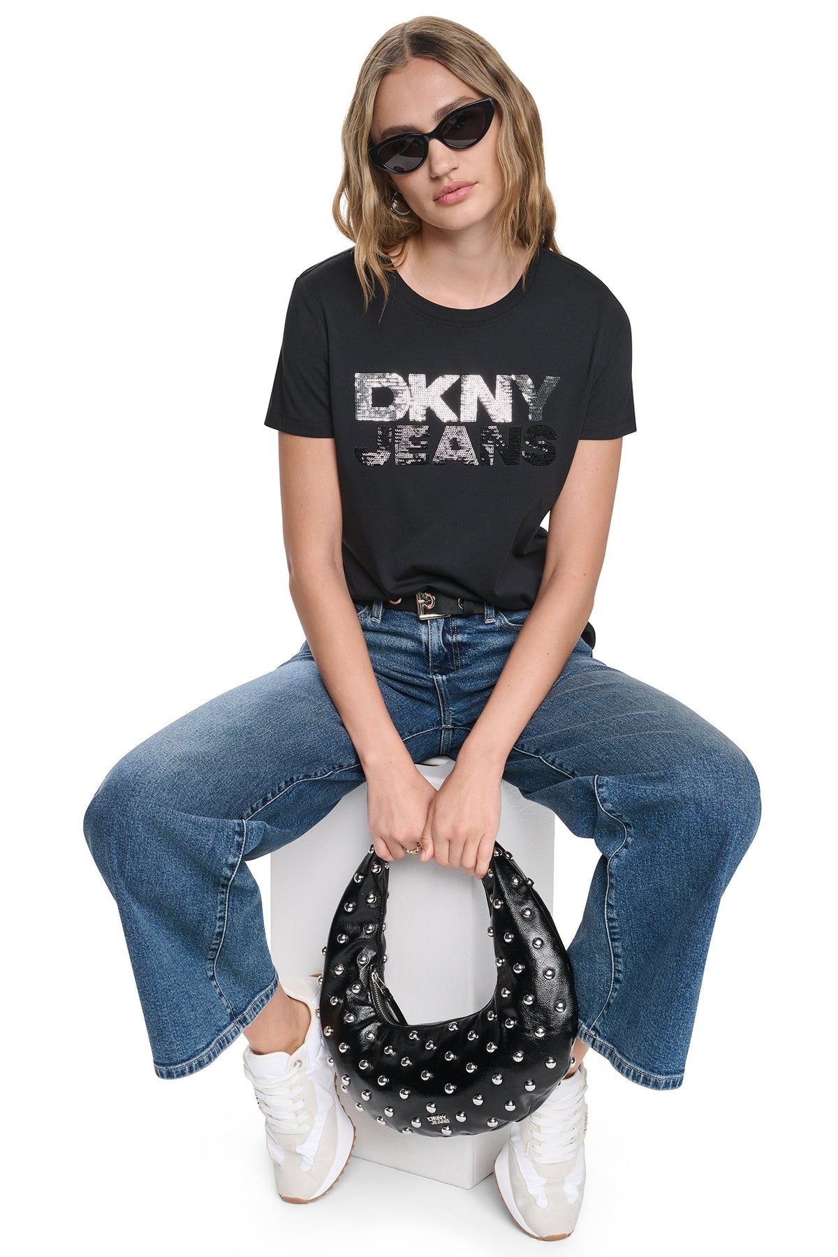 DKNY SEQUIN STACKED LOGO TEE