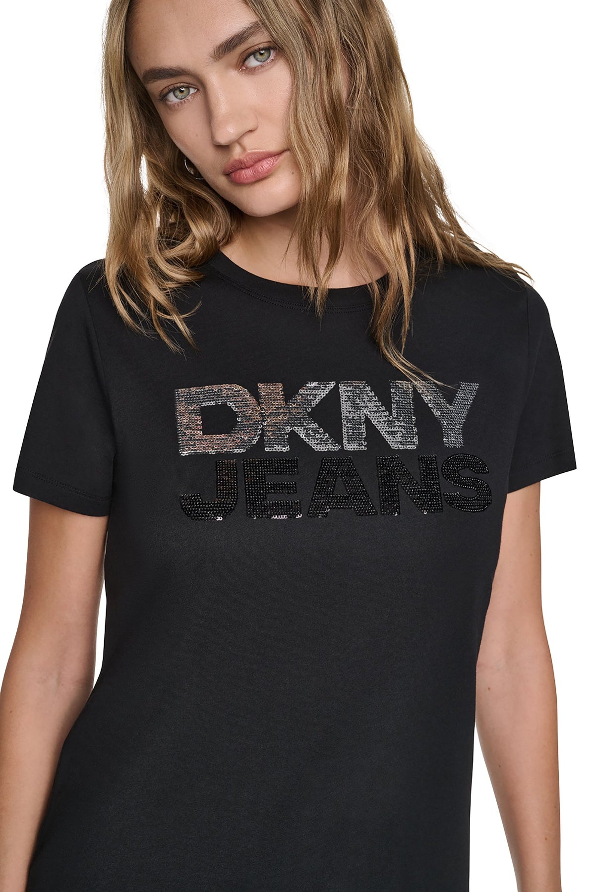 DKNY SEQUIN STACKED LOGO TEE