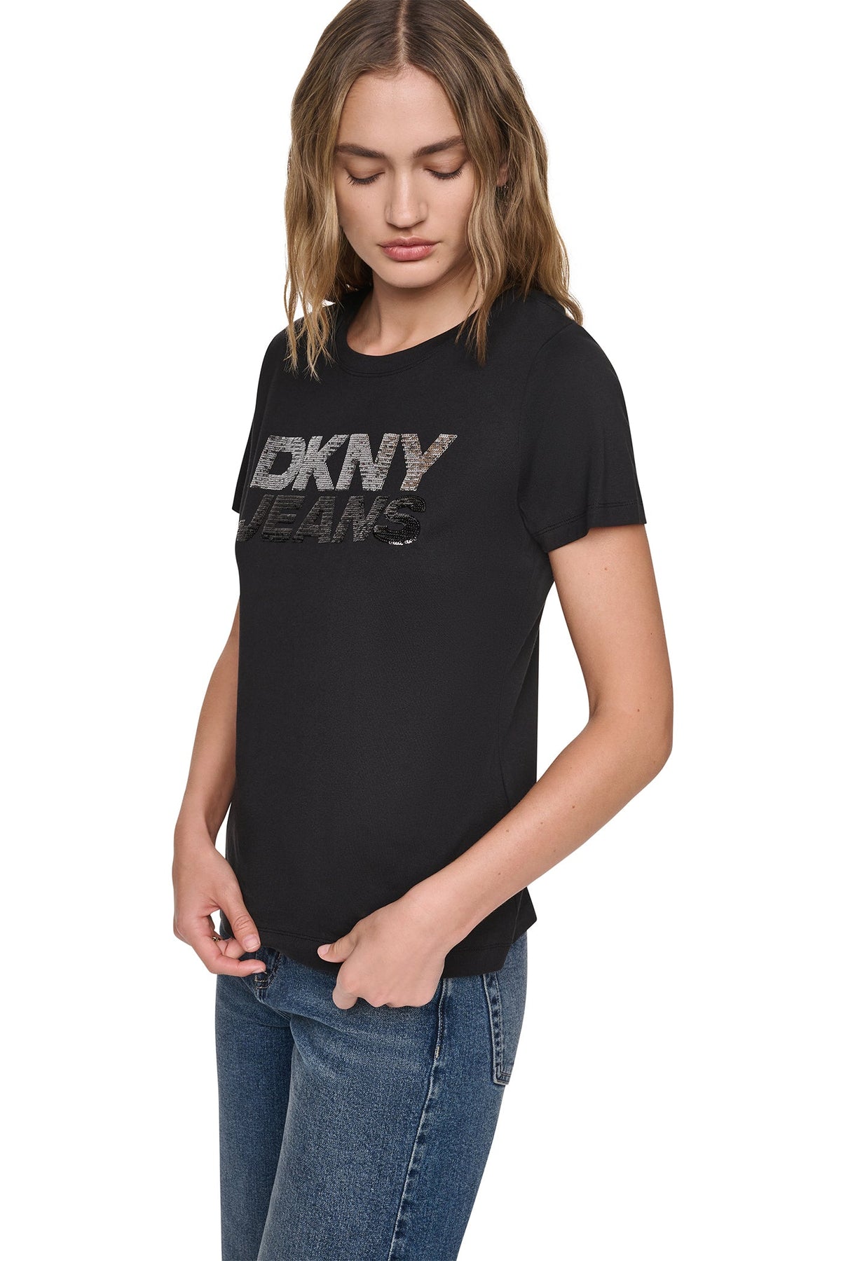 DKNY SEQUIN STACKED LOGO TEE