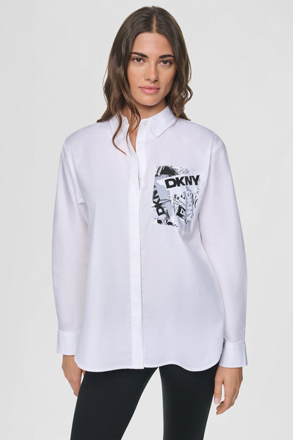 DKNY LOGO POCKET POPLIN SHIRT