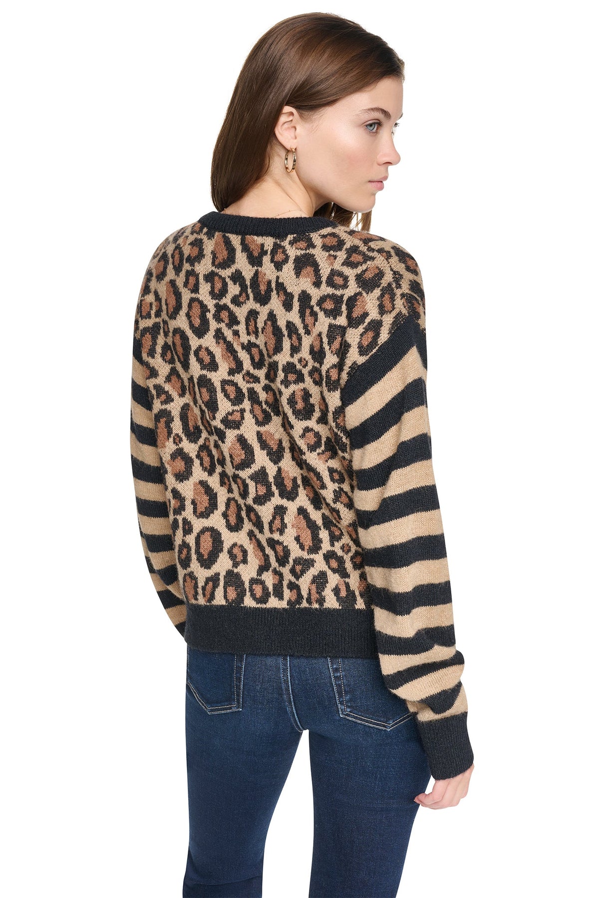 DKNY MIXED CHEETAH AND STRIPE CARDIGAN