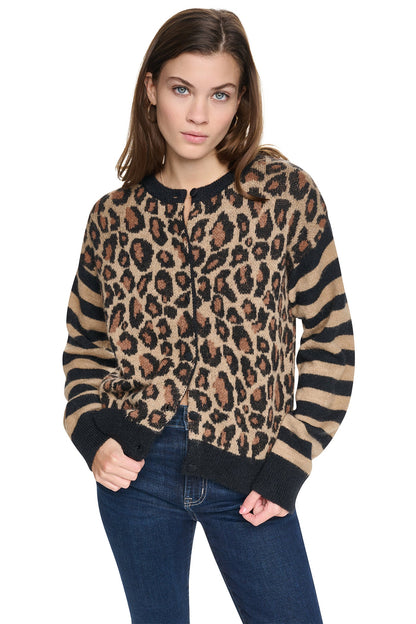 DKNY MIXED CHEETAH AND STRIPE CARDIGAN