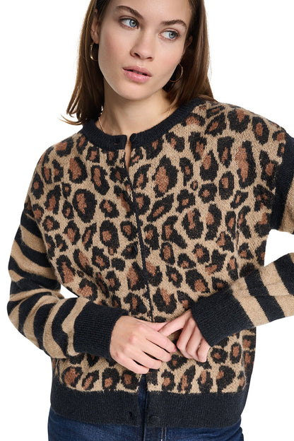 DKNY MIXED CHEETAH AND STRIPE CARDIGAN