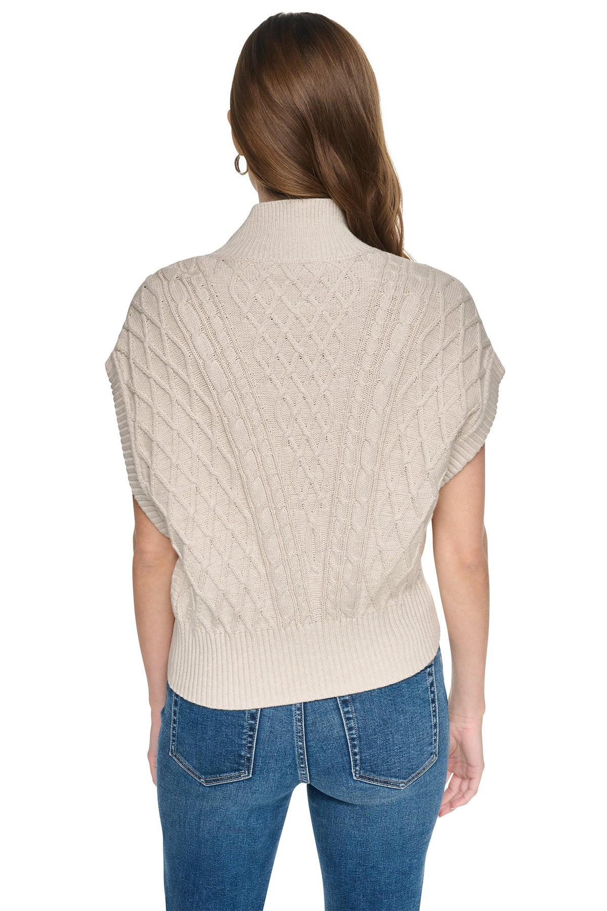 DKNY BUTTON SHOULDER CABLE SWEATER VEST