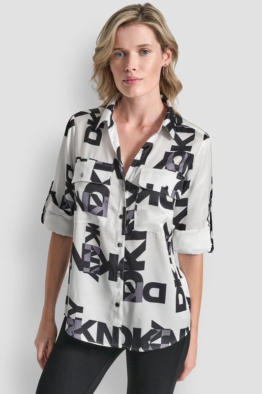DKNY LOGO ROLL TAB SHIRT