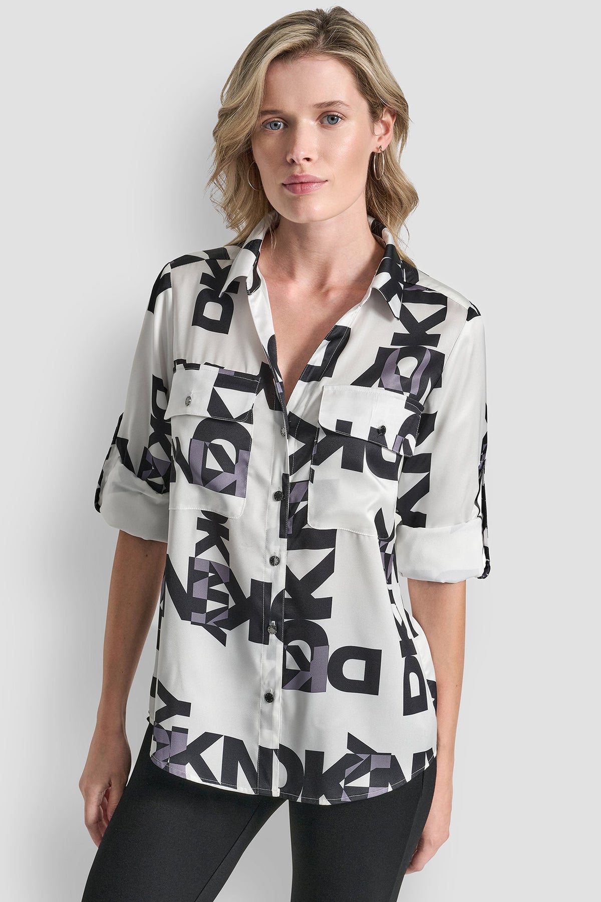 DKNY LOGO ROLL TAB SHIRT