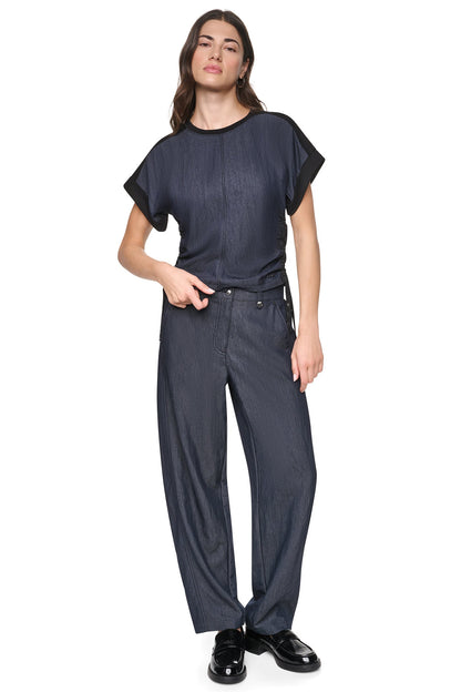 DKNY WASHED INDIGO SIDE RUCHED TOP
