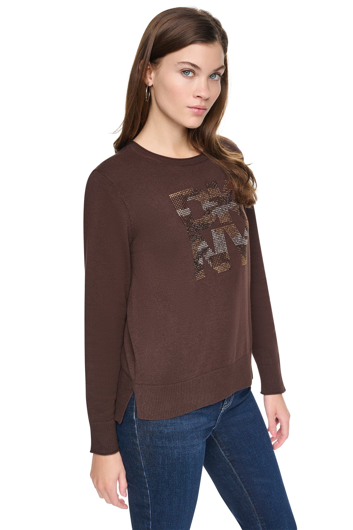 DKNY CAMO RHINESTONE LOGO SWEATER