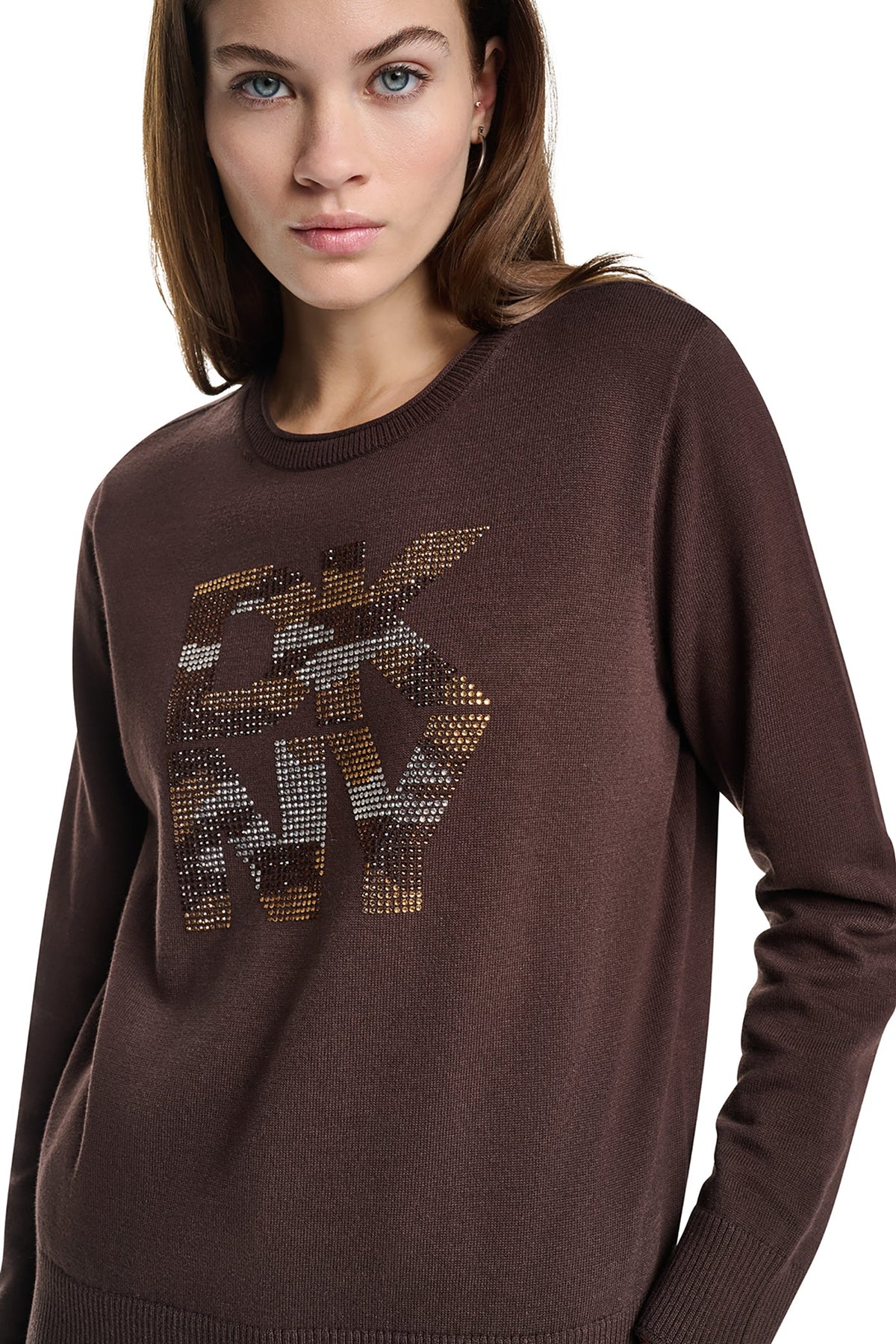 DKNY CAMO RHINESTONE LOGO SWEATER