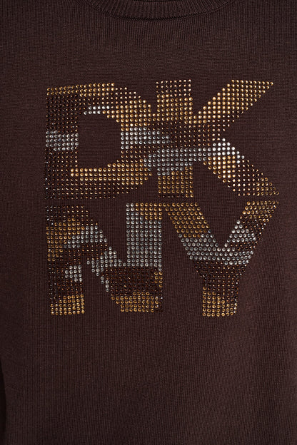 DKNY CAMO RHINESTONE LOGO SWEATER