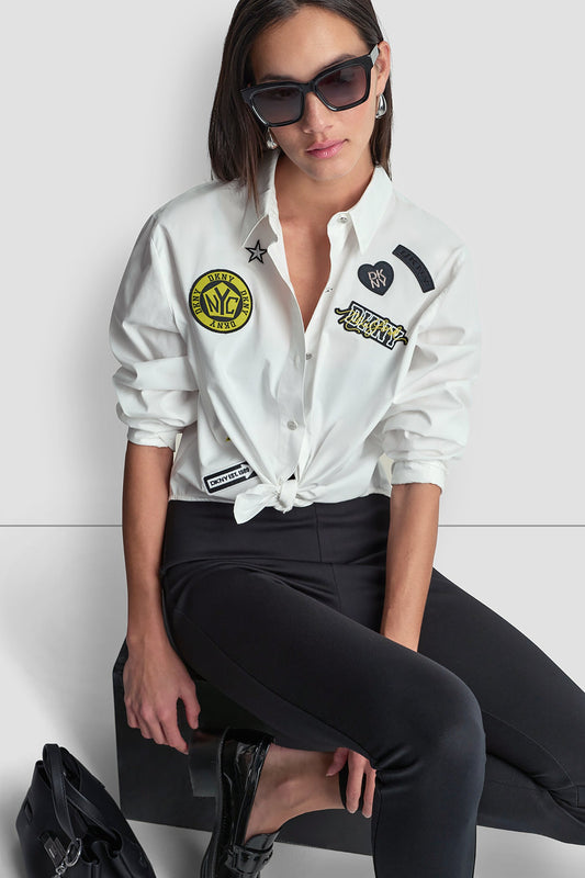 DKNY 1989 LOGO PINS AND PATCHES SHIRT