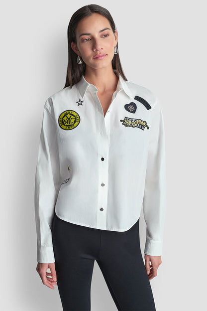 DKNY 1989 LOGO PINS AND PATCHES SHIRT