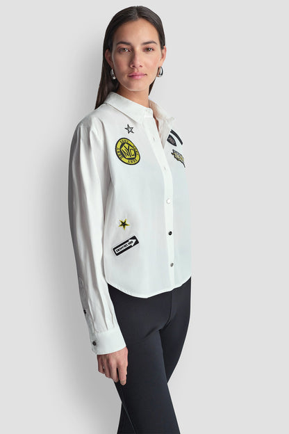 DKNY 1989 LOGO PINS AND PATCHES SHIRT