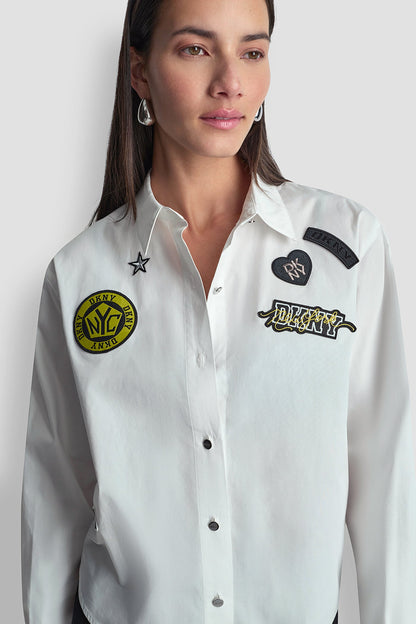 DKNY 1989 LOGO PINS AND PATCHES SHIRT