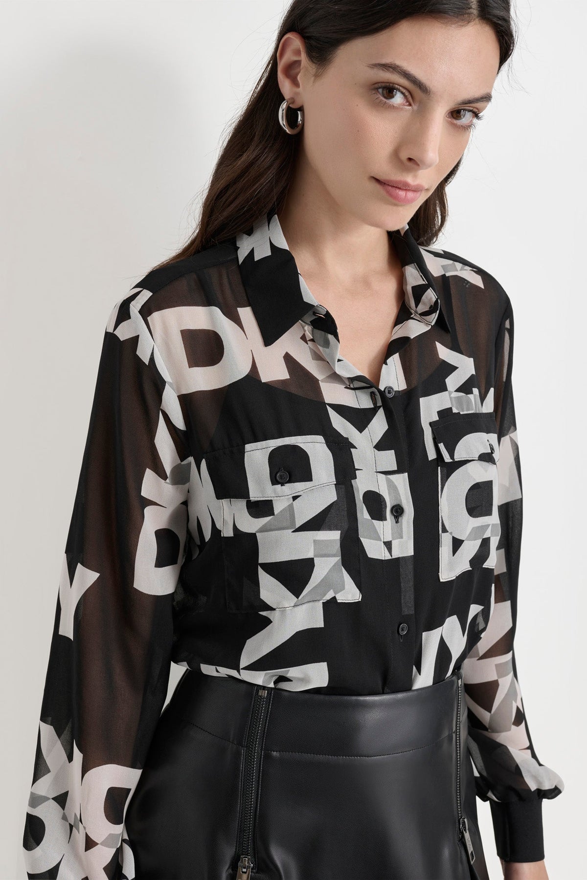 DKNY CHIFFON LOGO SHIRT