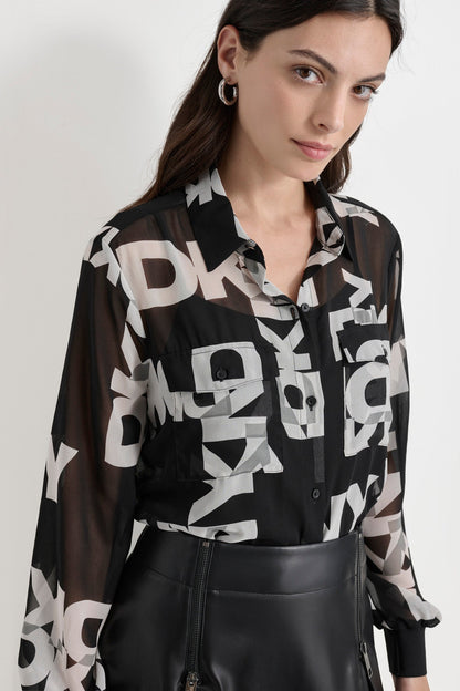 DKNY CHIFFON LOGO SHIRT