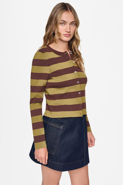 DKNY CROPPED STRIPED CARDIGAN