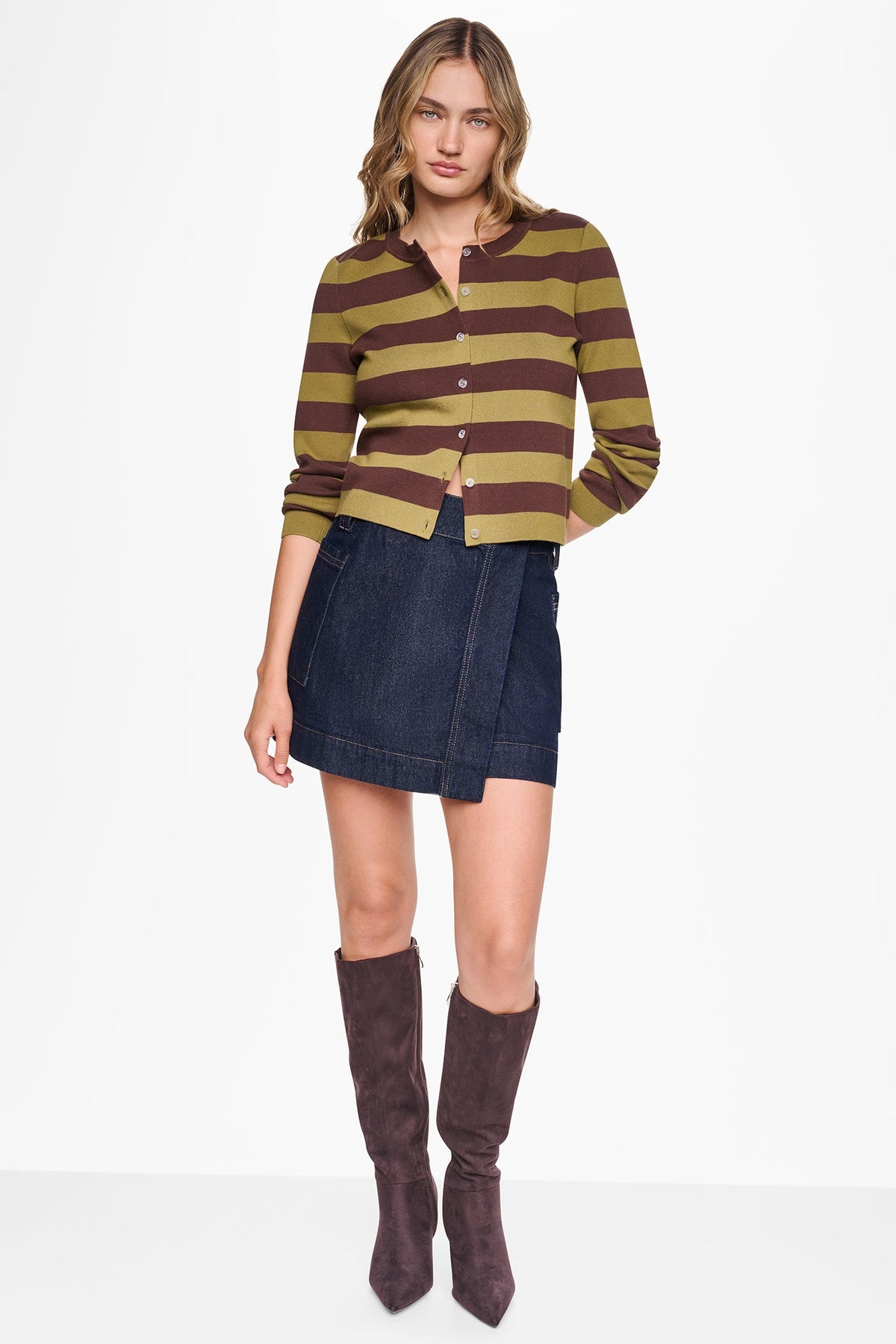 DKNY CROPPED STRIPED CARDIGAN