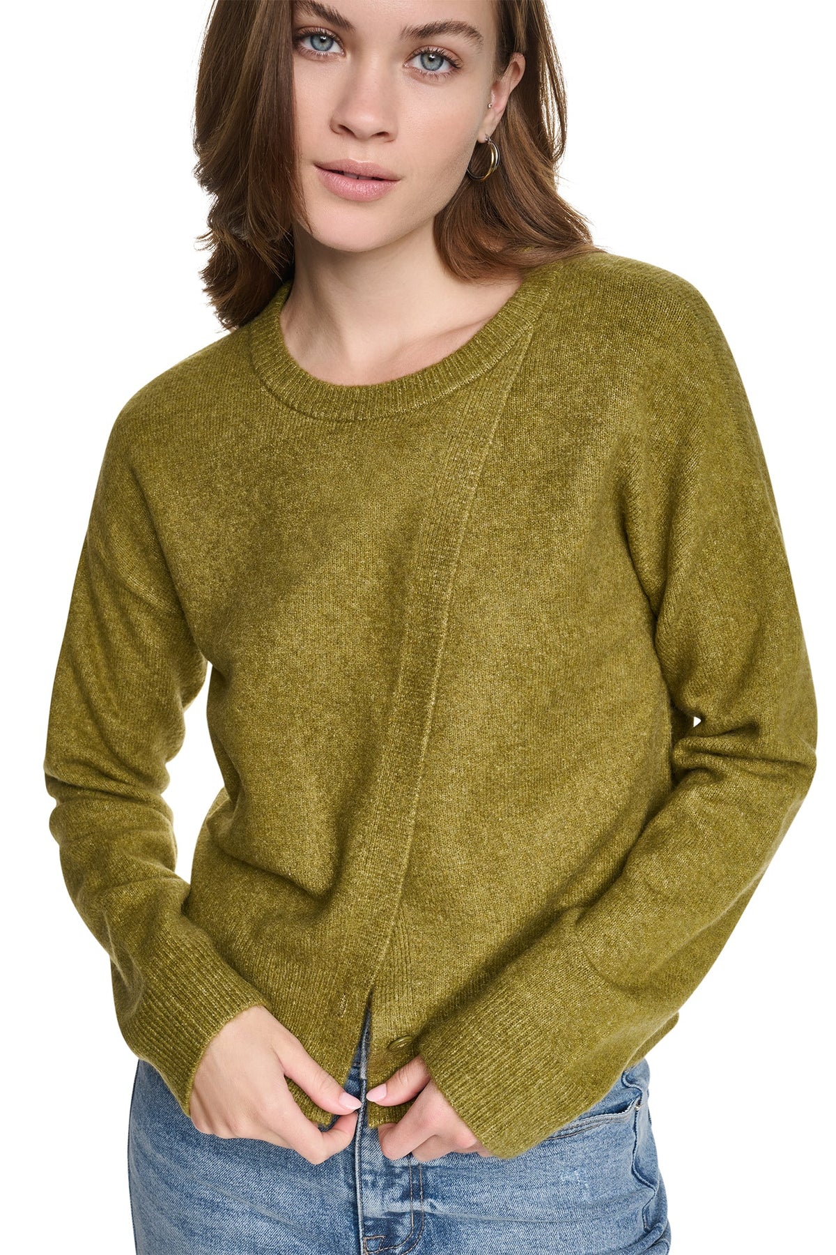 DKNY ASYMMETRIC BUTTON HEM CARDIGAN