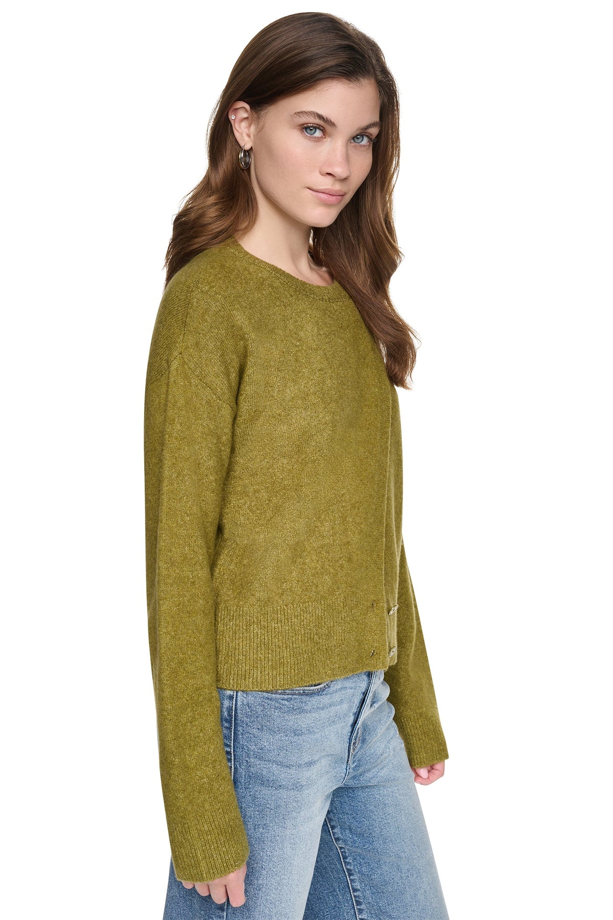 DKNY ASYMMETRIC BUTTON HEM CARDIGAN