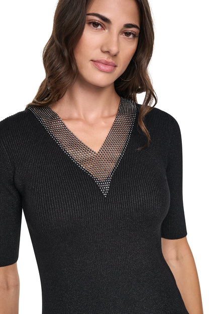 DKNY EMBELLISHED METALLIC SWEATER