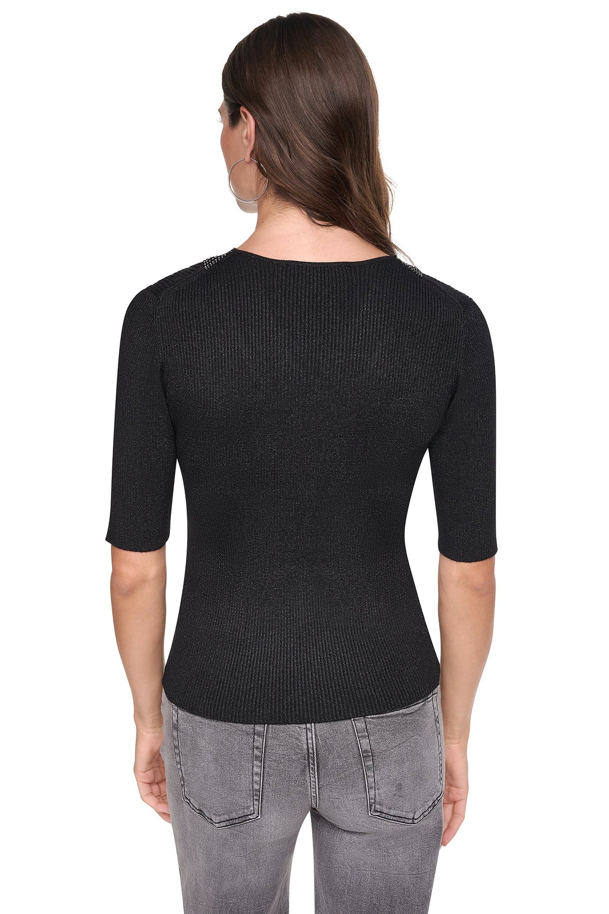 DKNY EMBELLISHED METALLIC SWEATER