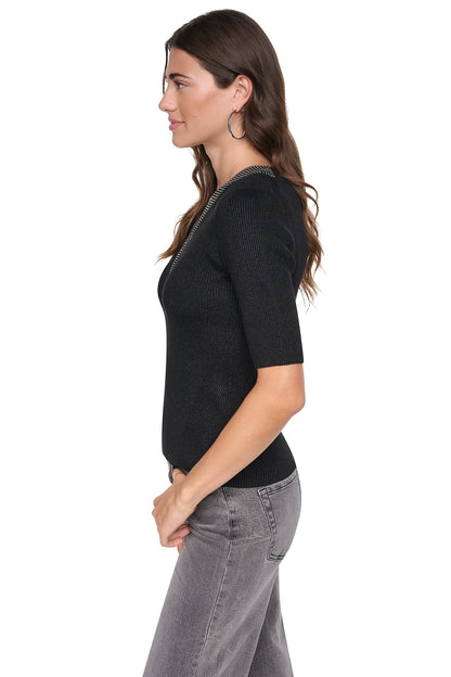 DKNY EMBELLISHED METALLIC SWEATER