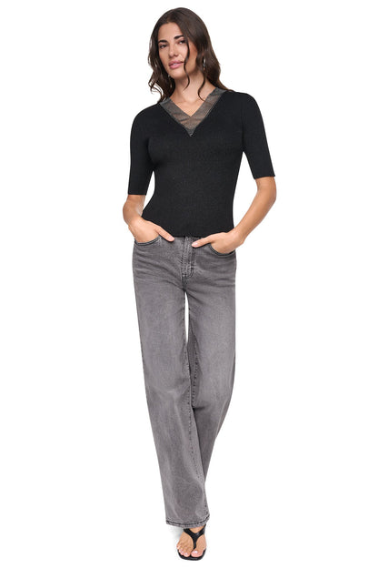 DKNY EMBELLISHED METALLIC SWEATER