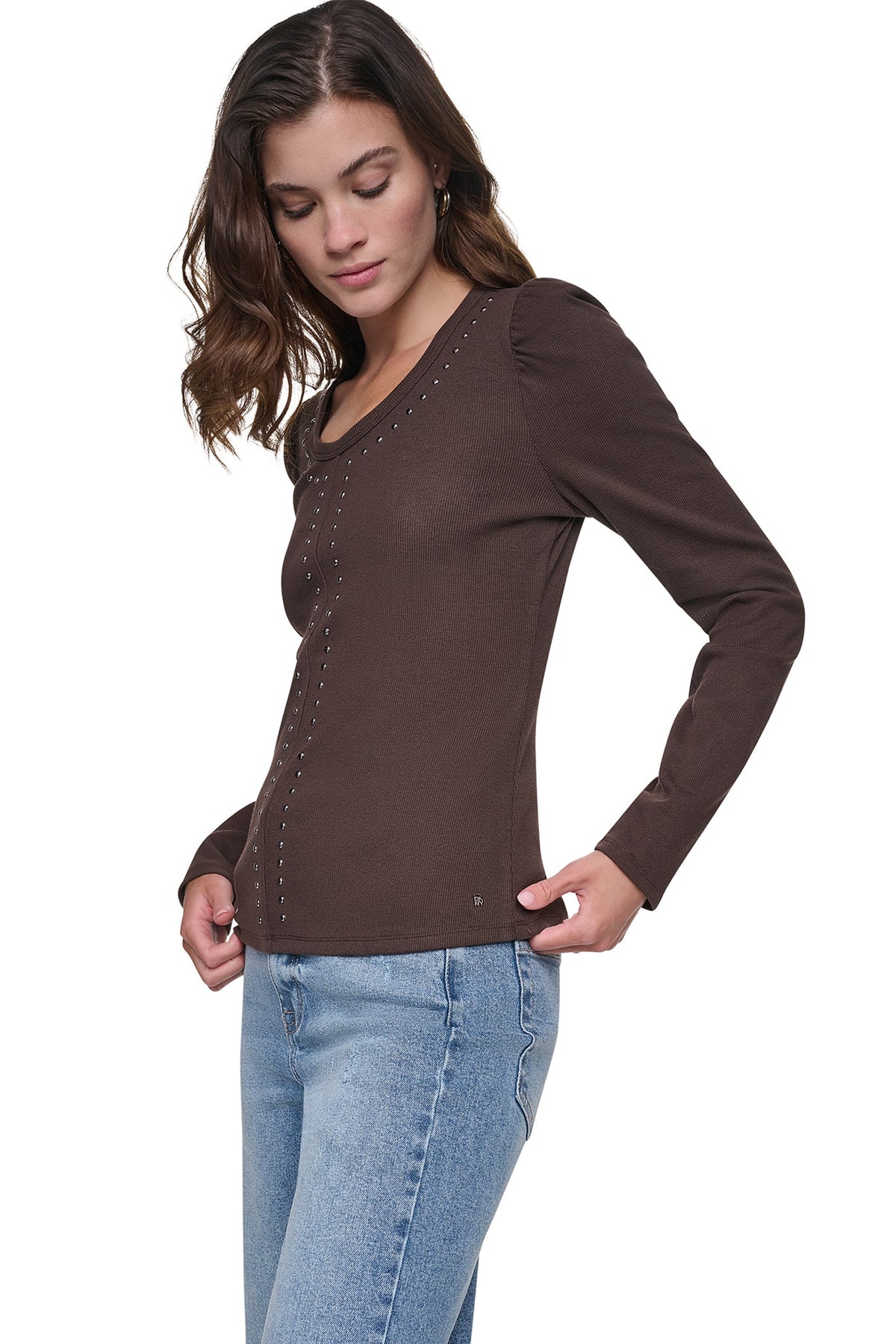 DKNY PUFF SLEEVE RHINESTONE TOP