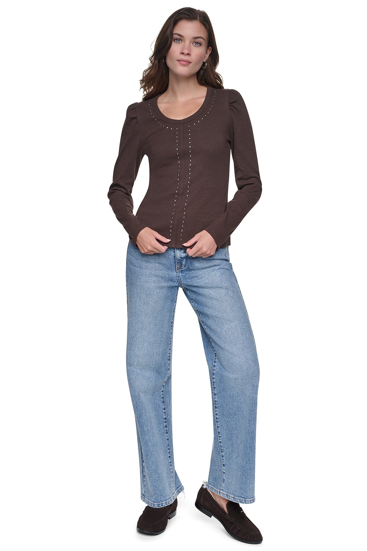 DKNY PUFF SLEEVE RHINESTONE TOP