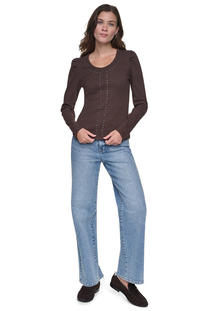 DKNY PUFF SLEEVE RHINESTONE TOP