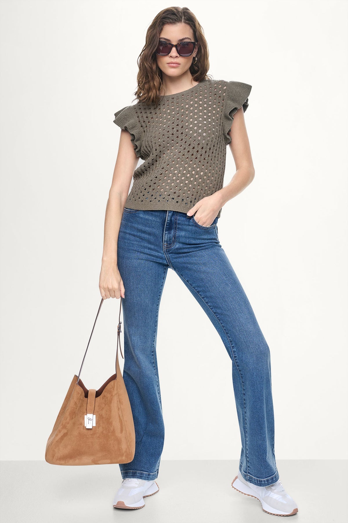 DKNY CHENILLE FLUTTER SLEEVE SWEATER