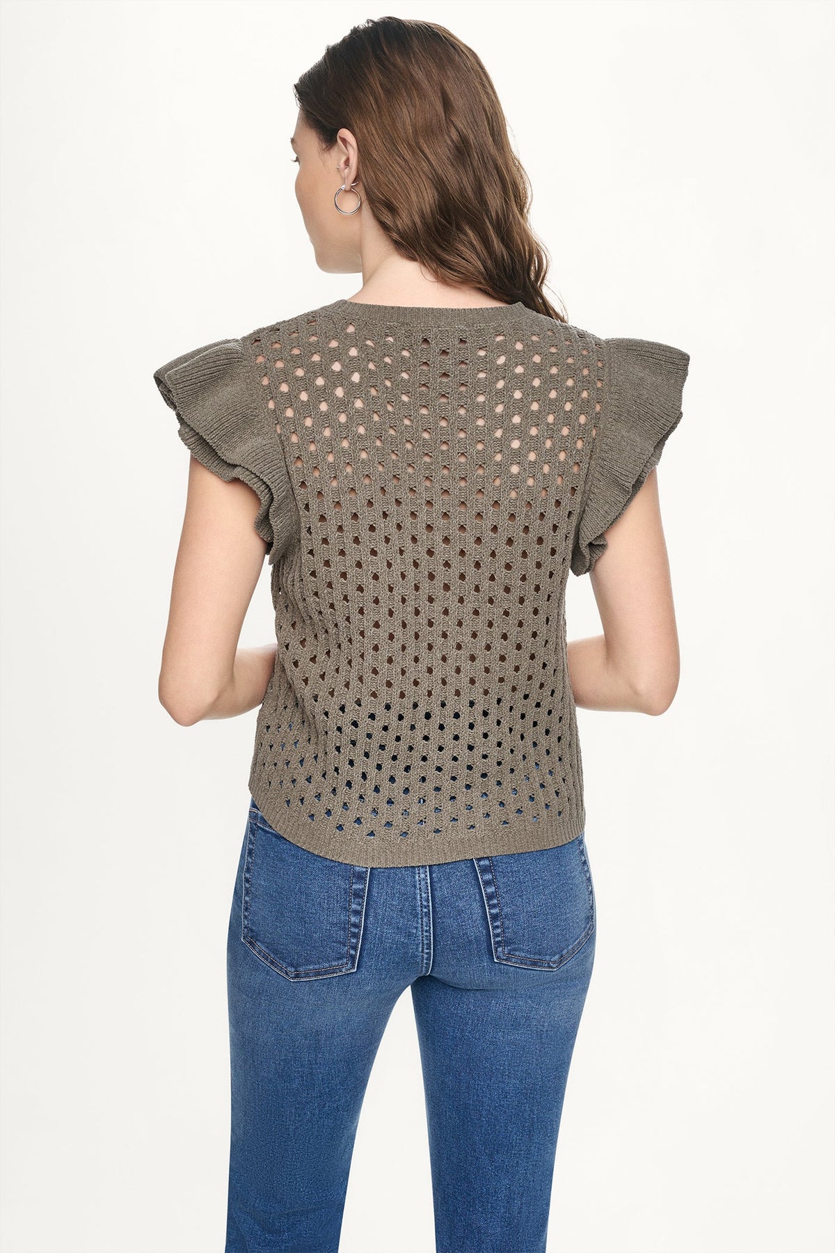 DKNY CHENILLE FLUTTER SLEEVE SWEATER