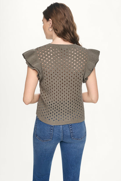 DKNY CHENILLE FLUTTER SLEEVE SWEATER