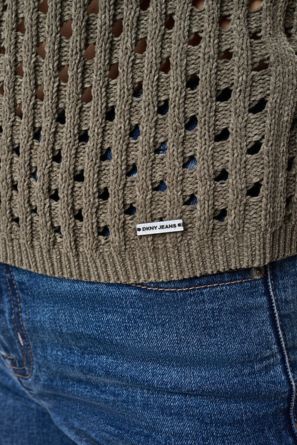DKNY CHENILLE FLUTTER SLEEVE SWEATER