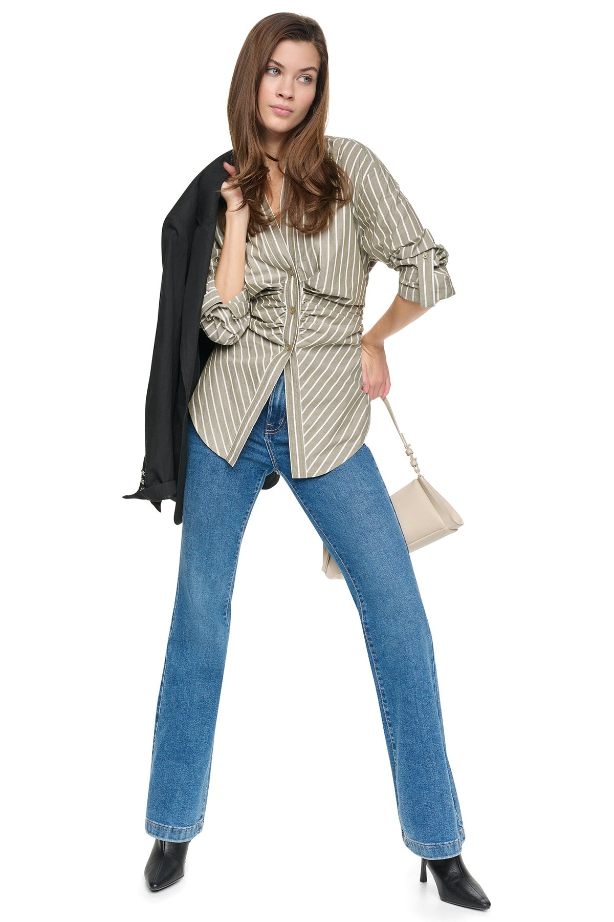 DKNY STRIPED RUCHED SHIRT