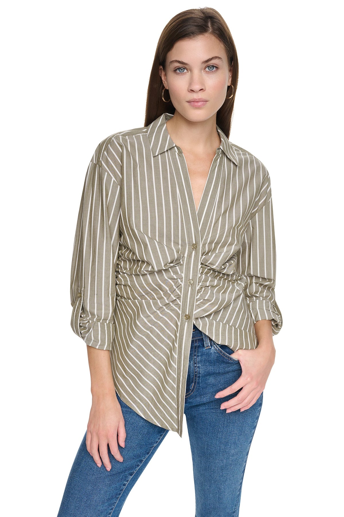 DKNY STRIPED RUCHED SHIRT