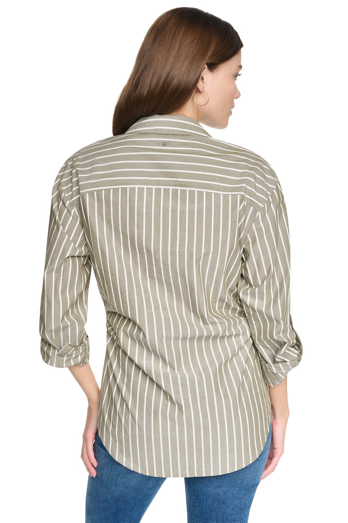 DKNY STRIPED RUCHED SHIRT