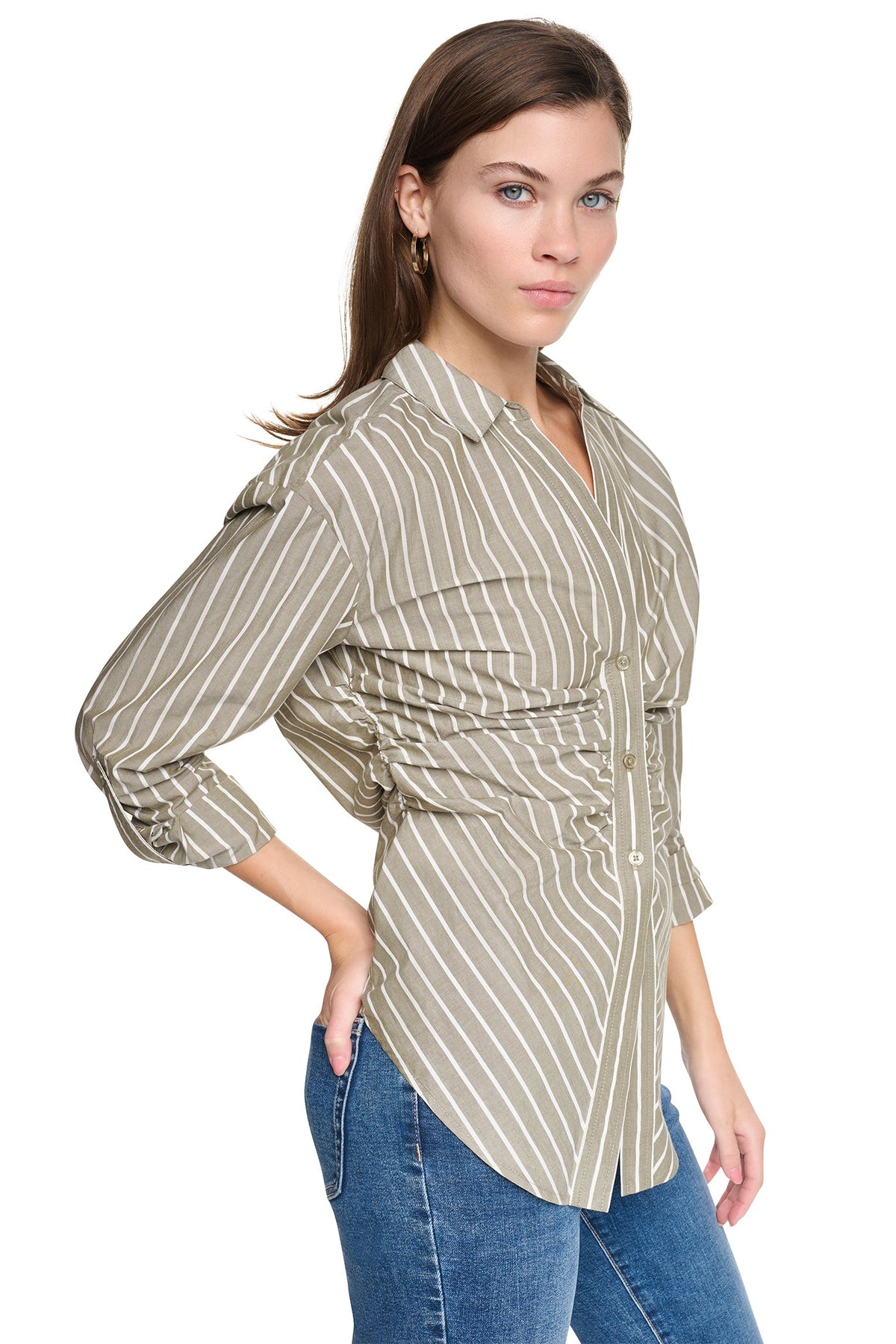 DKNY STRIPED RUCHED SHIRT