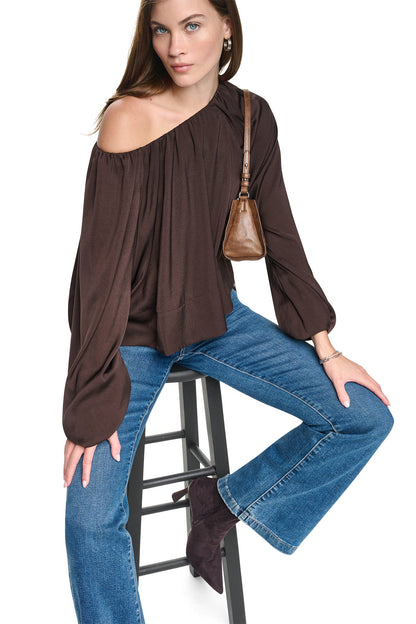 DKNY RAGLAN SLEEVE SHIRRED TOP