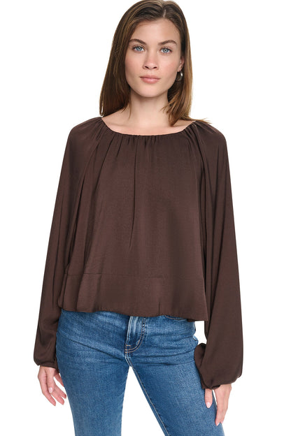 DKNY RAGLAN SLEEVE SHIRRED TOP