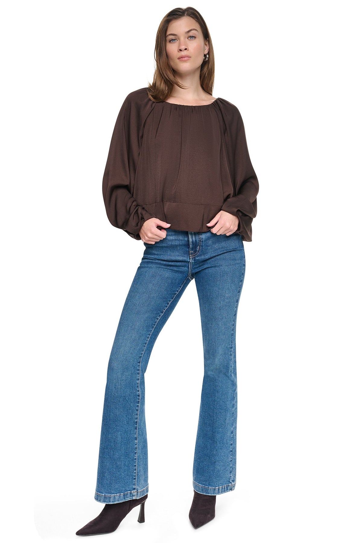 DKNY RAGLAN SLEEVE SHIRRED TOP