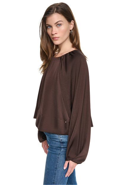 DKNY RAGLAN SLEEVE SHIRRED TOP