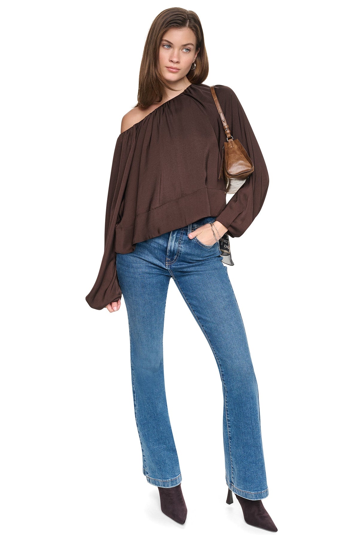 DKNY RAGLAN SLEEVE SHIRRED TOP
