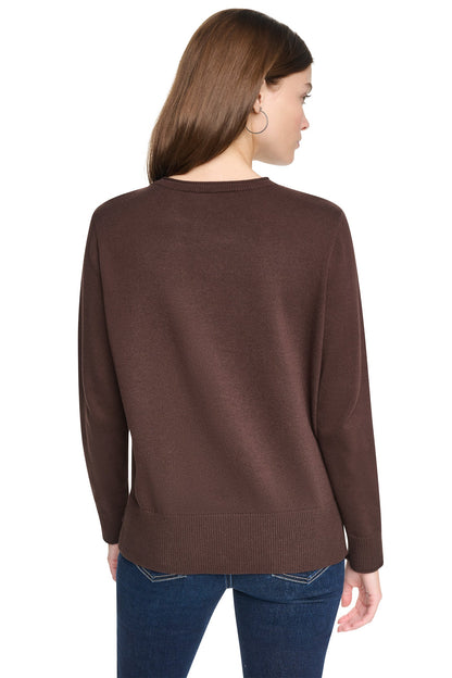 DKNY CAMO RHINESTONE LOGO SWEATER