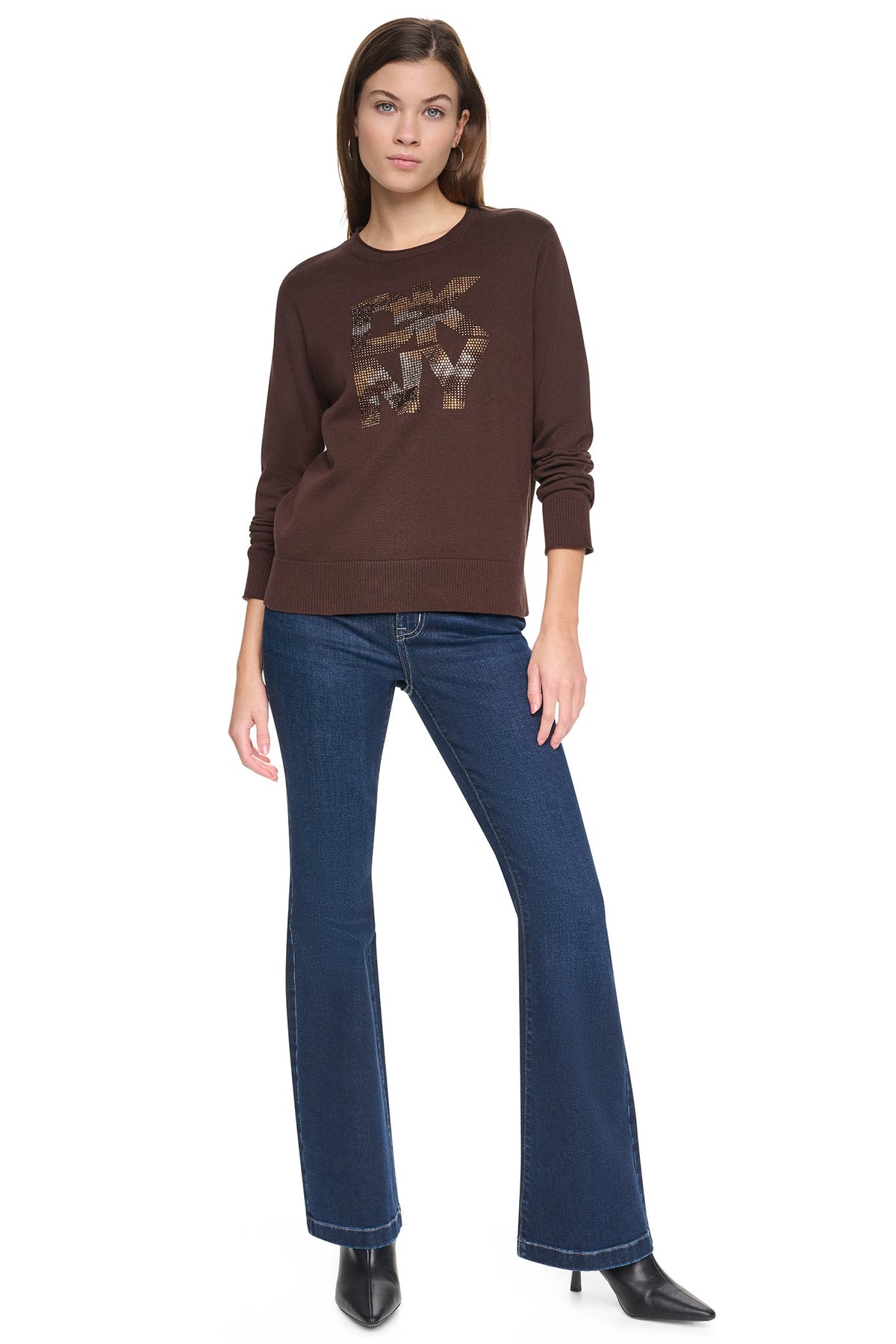 DKNY CAMO RHINESTONE LOGO SWEATER