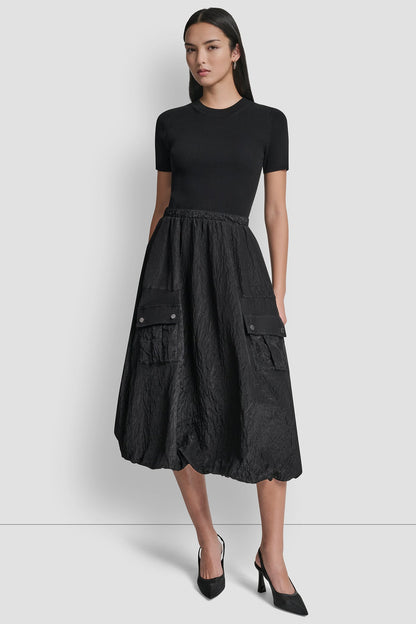DKNY MIXED MEDIA CARGO MIDI BUBBLE DRESS